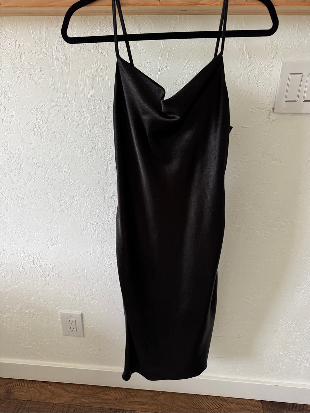 Altar'd State Black Satin Midi Slip Dress with Cowl Neck